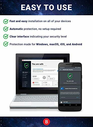 Antivirus software features on laptop and smartphone.