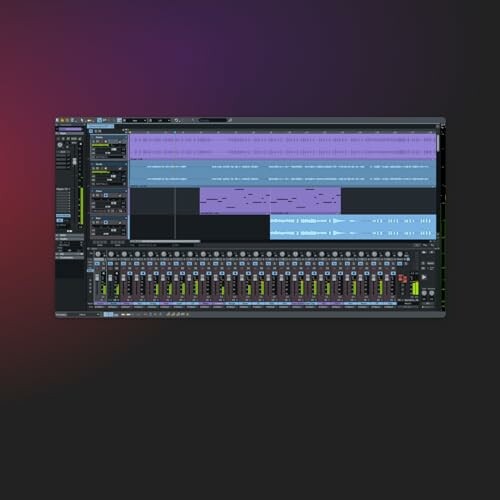 Digital audio mixing software interface on screen.