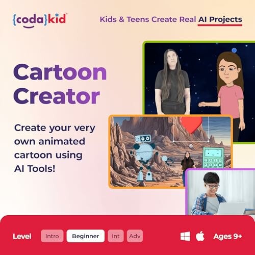 Cartoon Creator ad featuring AI projects for kids and teens.