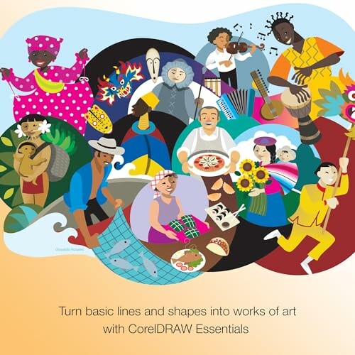 Colorful artwork with diverse characters and activities