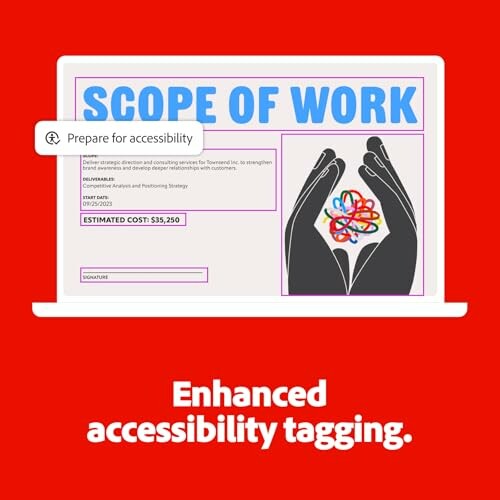 Laptop displaying a document titled 'Scope of Work' with enhanced accessibility tagging.