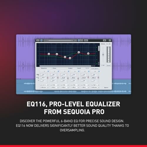 EQ116, a pro-level equalizer from Sequoia Pro with 6-band EQ for sound design.