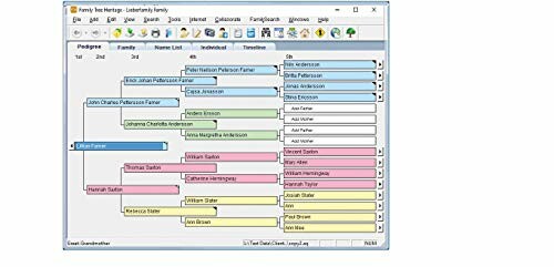 Screenshot of family tree software displaying genealogical data.