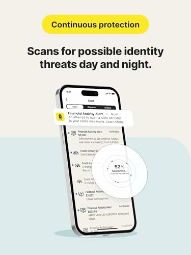 Smartphone displaying identity protection alerts and monitoring.