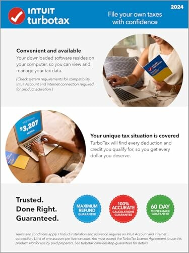 Intuit TurboTax 2024 promotional flyer highlighting convenience, refund guarantee, and accuracy.