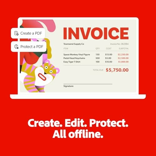 Advertisement for offline invoice editing software with invoice example.
