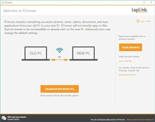 Laplink PCmover interface for transferring data between PCs