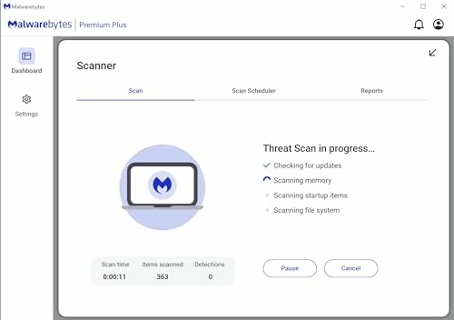 Malwarebytes scan in progress on computer.