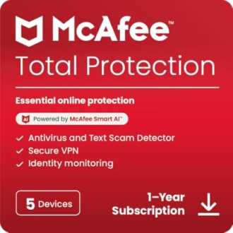 McAfee Total Protection 1-year subscription for 5 devices.