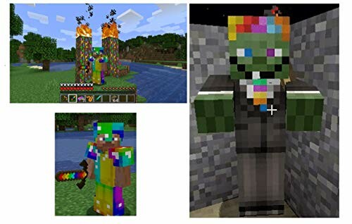 Minecraft zombie character wearing rainbow armor and suit.