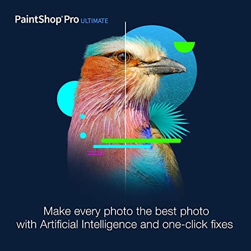 PaintShop Pro Ultimate advertisement featuring a bird with AI photo editing features.
