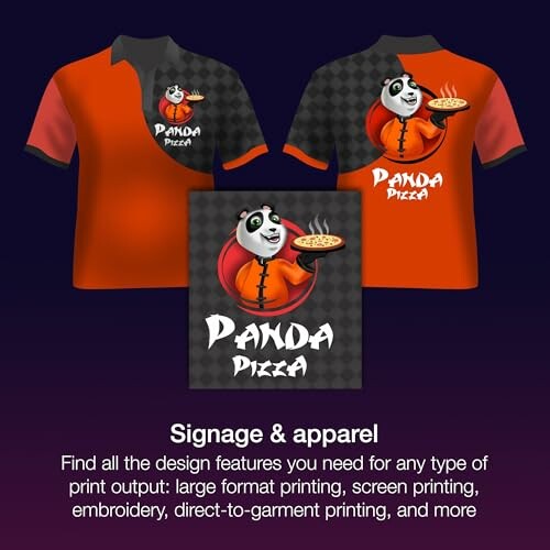 Panda Pizza uniform design with panda graphic holding pizza.