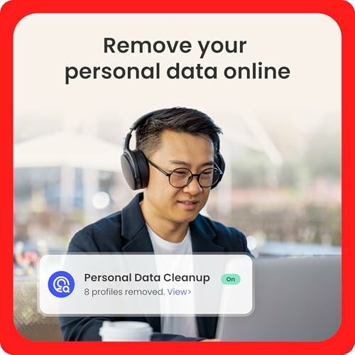 Man using laptop with personal data cleanup notification