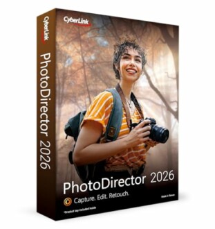 PhotoDirector 2026 software box with a person holding a camera.