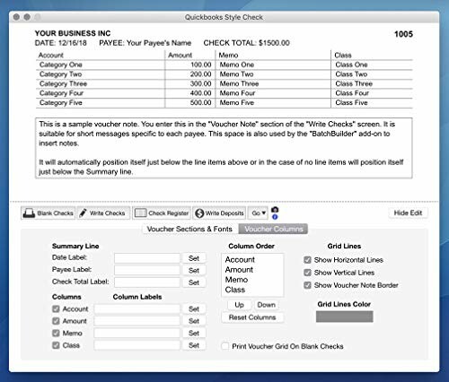 QuickBooks check template with customization options.