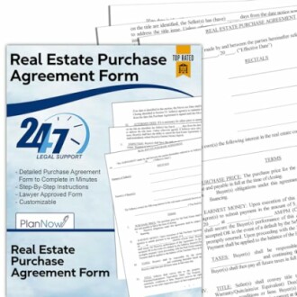 Real estate purchase agreement form with documents.