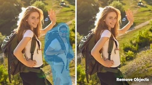 Woman hiking with a man removed from the background