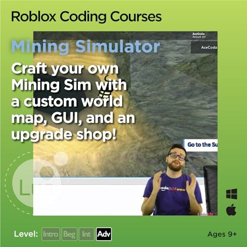 Roblox coding course ad for Mining Simulator game.