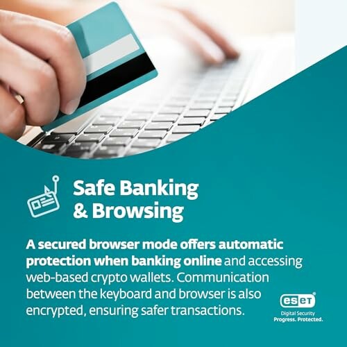 Hand holding card, promoting safe online banking and browsing