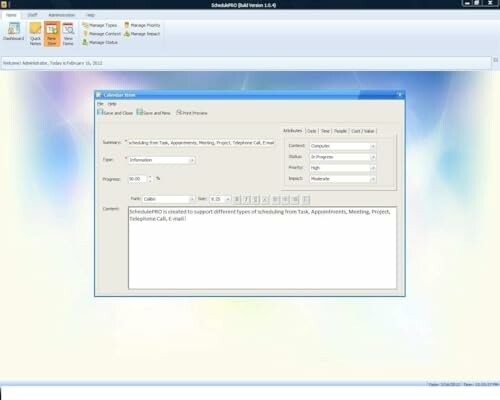 Screenshot of scheduling software interface showing a calendar view and task details.