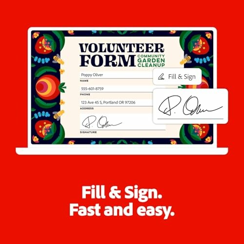 Volunteer form on a laptop screen with signature feature