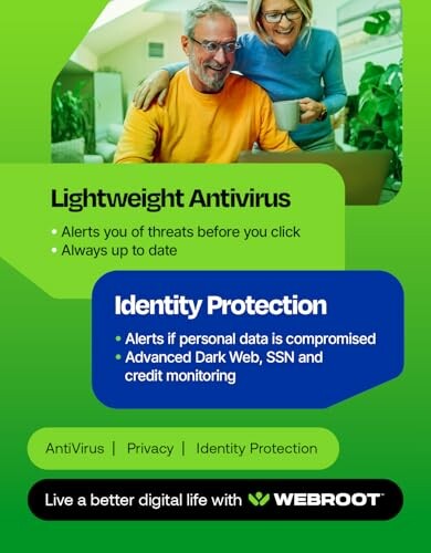 Webroot Lightweight Antivirus and Identity Protection advertisement.