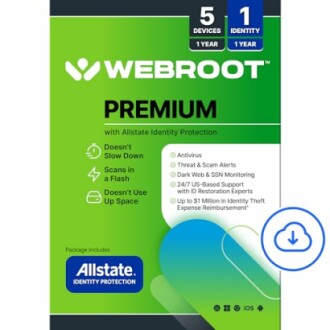 Webroot Premium software package cover with Allstate Identity Protection.